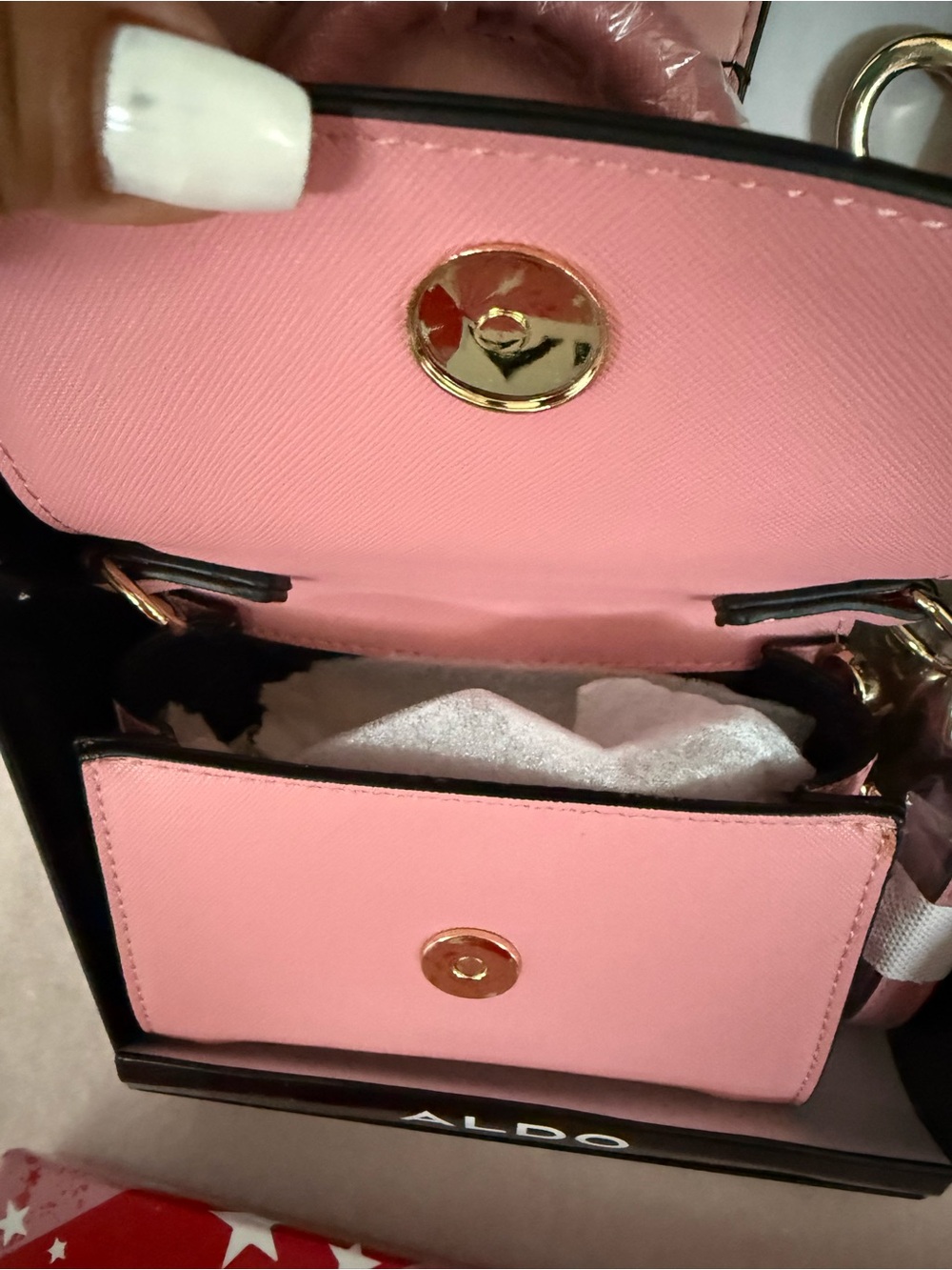 ALDO Pink Mini Top-Handle Bag with Gold Heart Keyring - Picture 8 of 11
